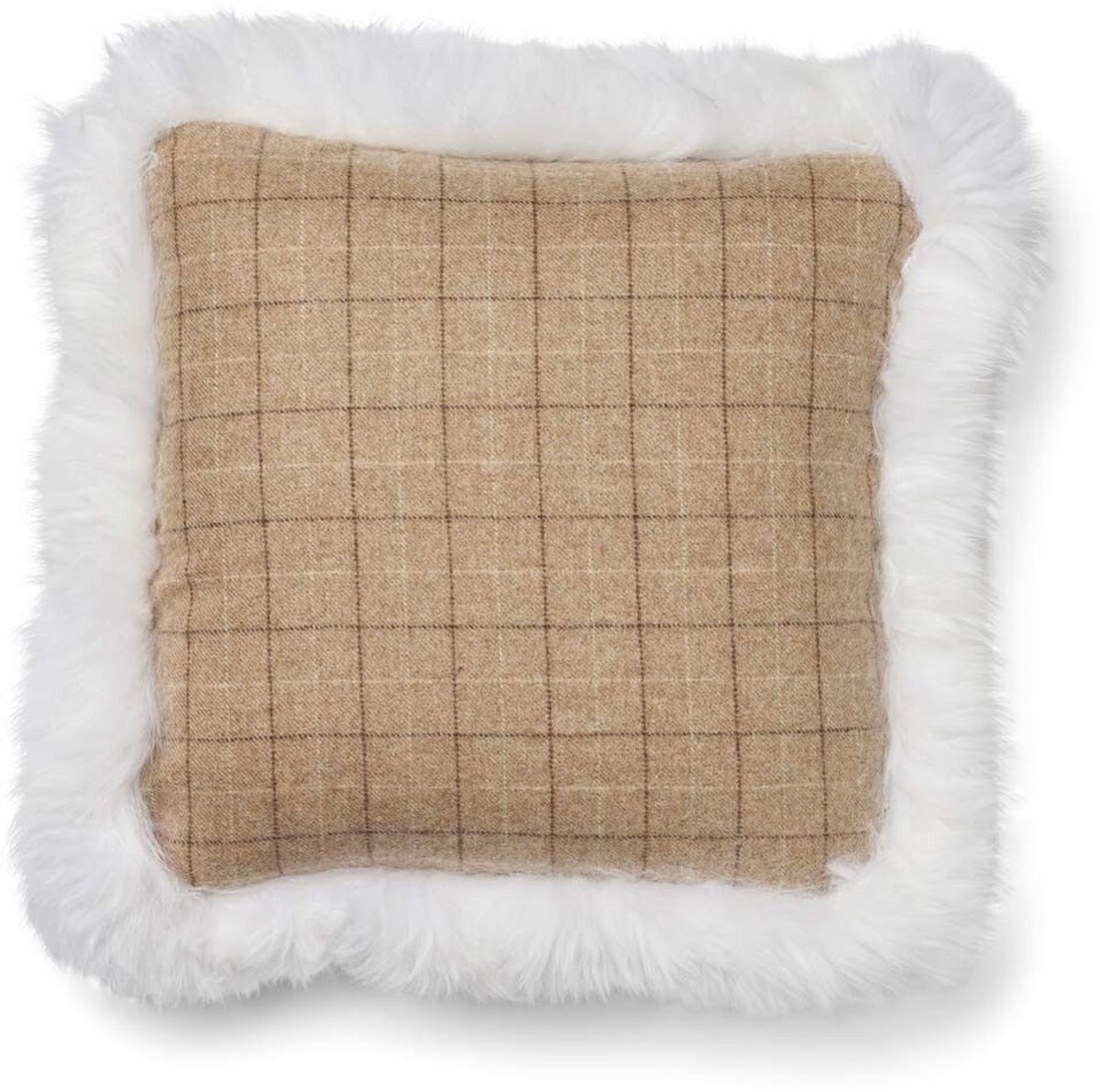 Sheepskin House Wollen Kussen - Dubbelzijdig - LW rand - 52x52 cm Oatmeal-Beige/Ivory
