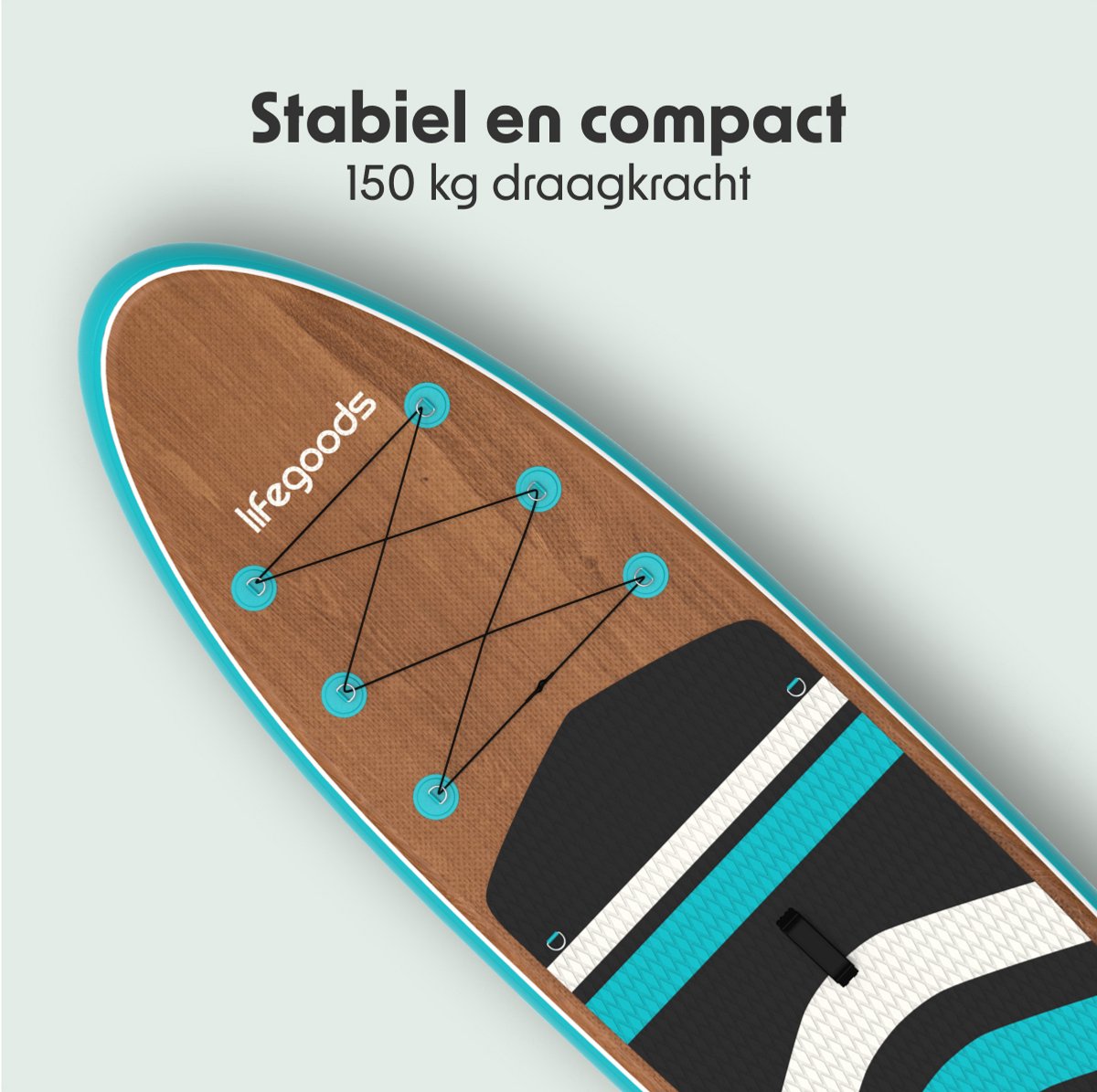 LifeGoods PaddlePro SUP Board - Opblaasbaar Paddle Board - Complete Set - Max. 150KG - 320x81cm - Hout/Blauw – foto 5