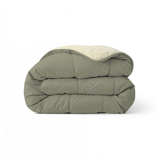 Zelesta Comfort Duo Dekbed zonder overtrek - Wasbaar Hoesloos dekbed - Met vaste overtrek - 2 in 1 - Olijfgroen & Crème - 200x200cm