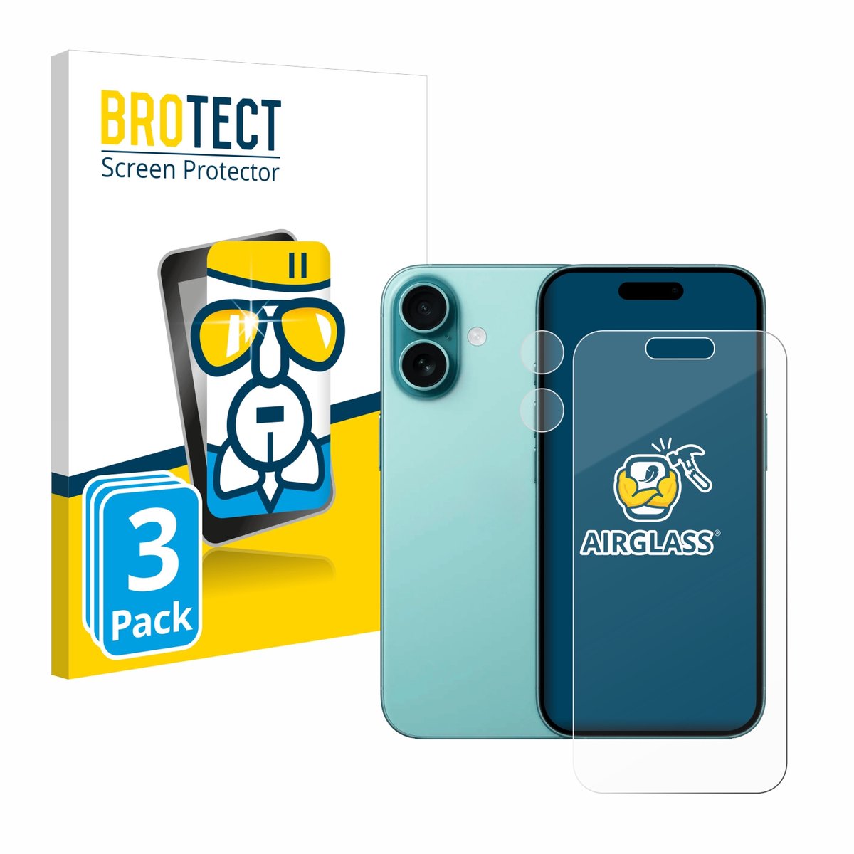 Screenprotector 3 Stuks voor Apple iPhone 16 (Voor+Camera) Beschermglas transparant