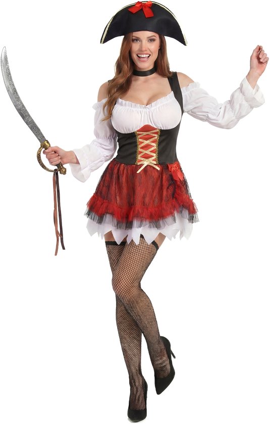 Boland - Volwassen kostuum piraat tornado, jurk, korset, hoofddoek, voor dames, piraat, boekanier, kostuum, carnaval, themafeest