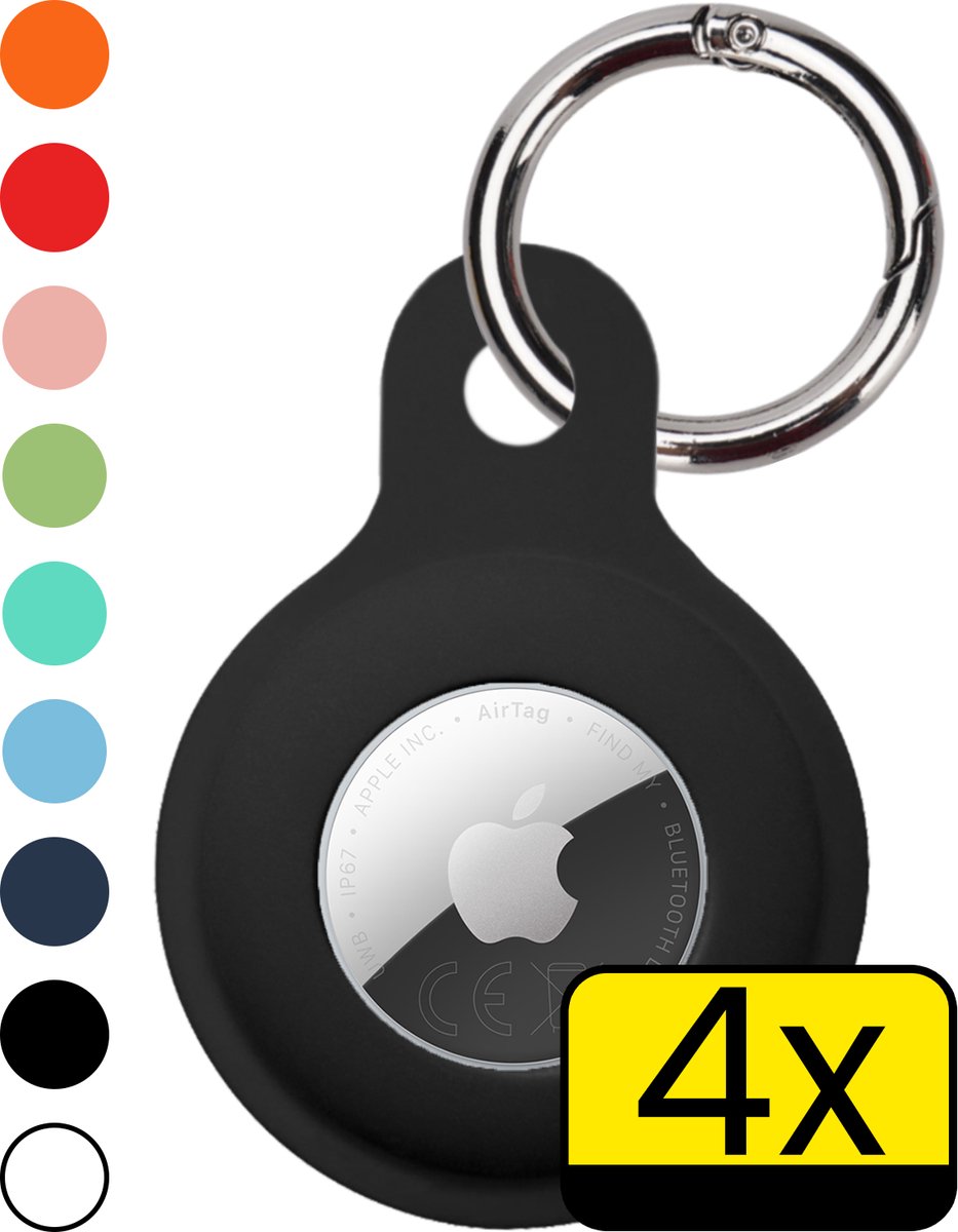 Hoesje Geschikt voor Apple AirTag 2e generatie Hoesje Sleutelhanger Houder - Siliconen Hoesje Geschikt voor Apple AirTag 2 Hoesje - Zwart - 4 Stuks