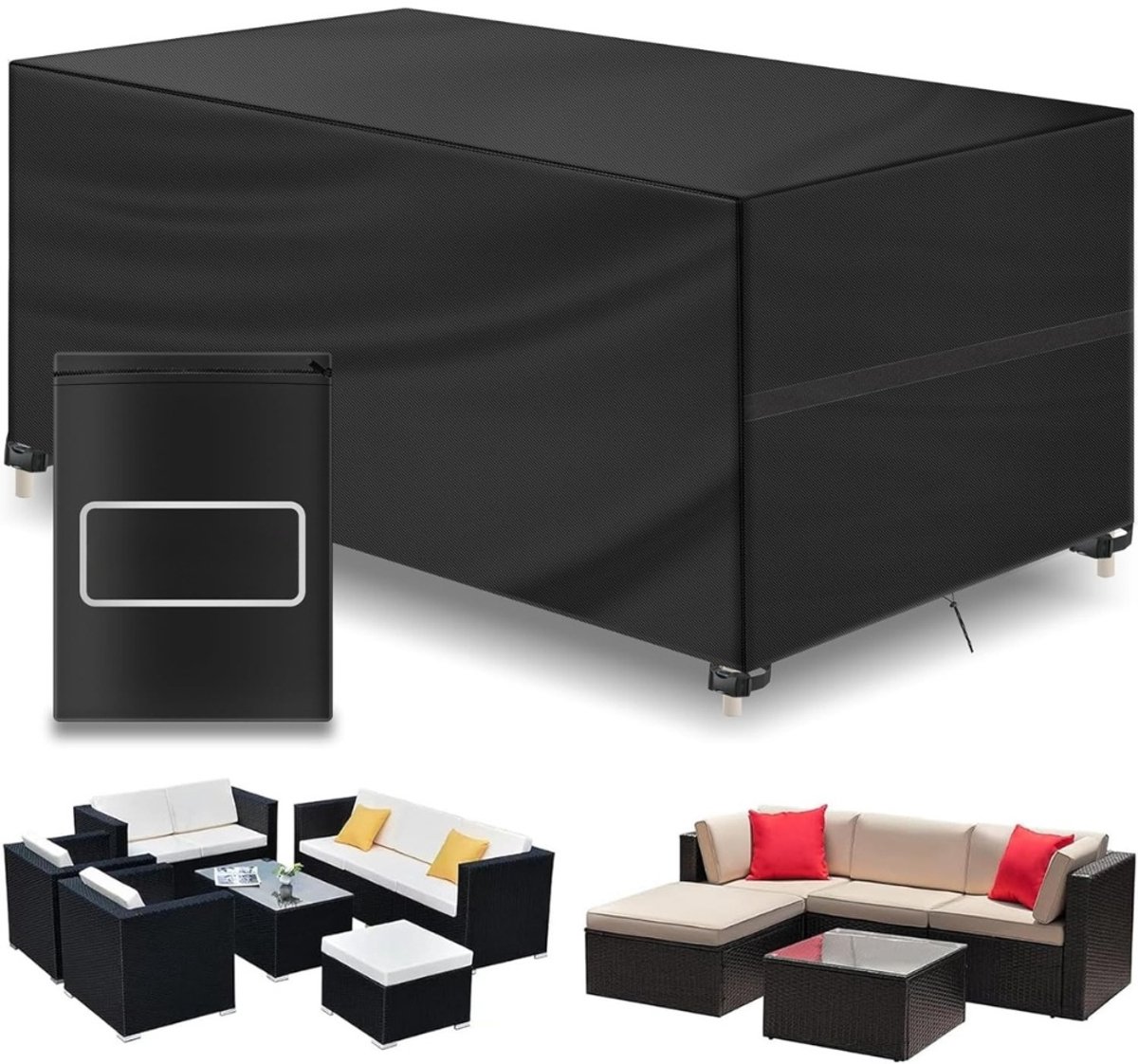 Famanu Tuinmeubelhoes - Waterdichte Outdoor Tafelhoes - 420D Winddicht - Anti-UV - Beschermhoes Afdekking Tuinmeubelsets voor Tuintafel Bank - Rechthoekige 180*120*74cm zwart