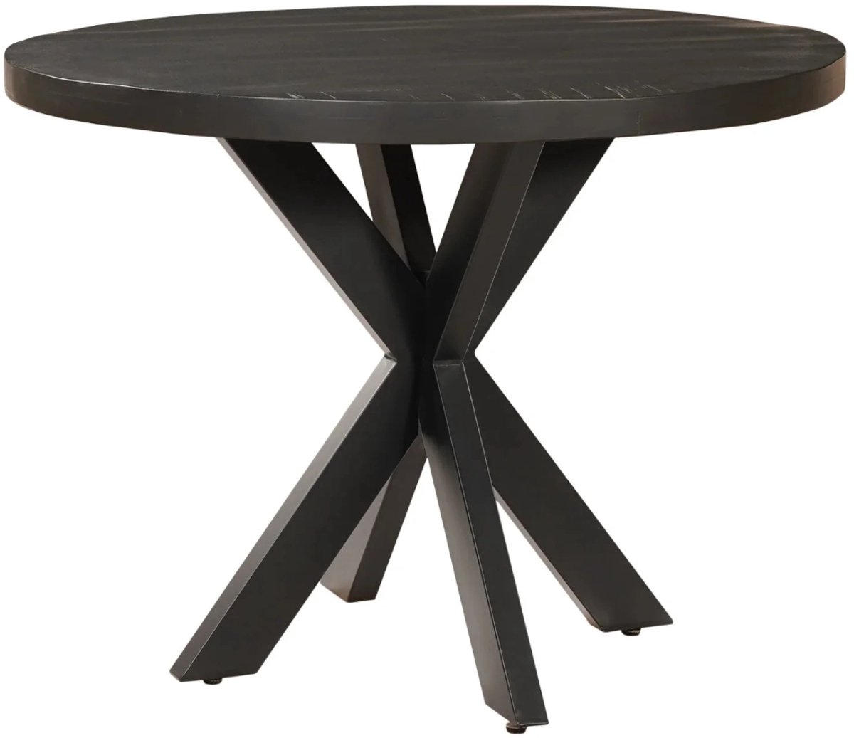 Sfeerwonen Enzo - Eettafel Rond - 110 cm - Mangohout Zwart - Rechte Rand Afwerking 5 cm - Stalen Matrix Onderstel
