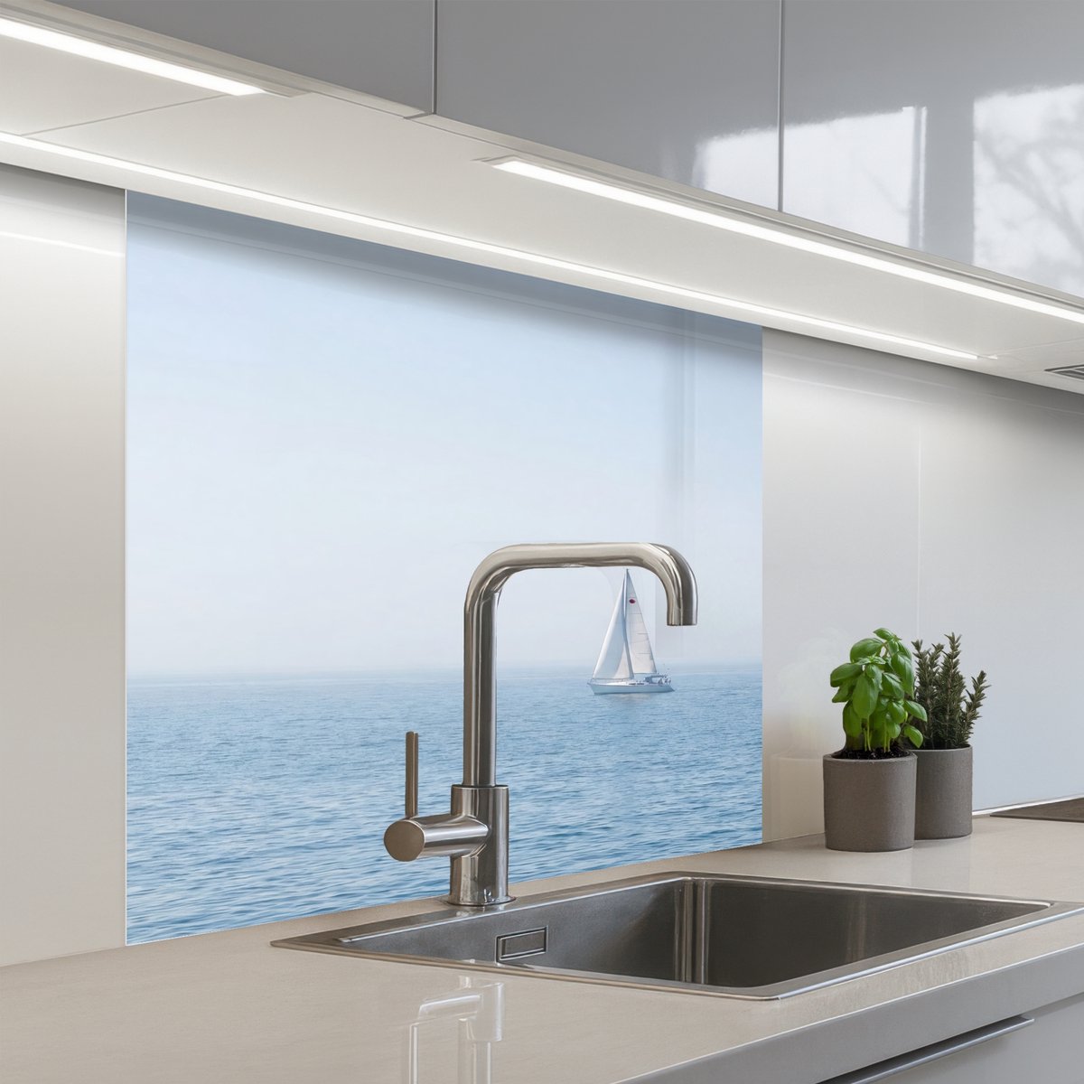 Keuken achterwand 80x80 cm - Spatscherm zelfklevend Horizon - Zeilboot - Zee - Muurbeschermer - Spatwand fornuis