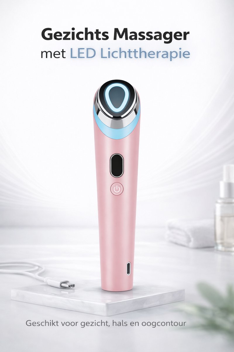 BYKYA Huidverjongingsapparaat – 7-in-1 LED Gezichtsmassage – Facelift Apparaat – Anti-Aging – Rimpelverwijderaar – USB Oplaadbaar – Roze
