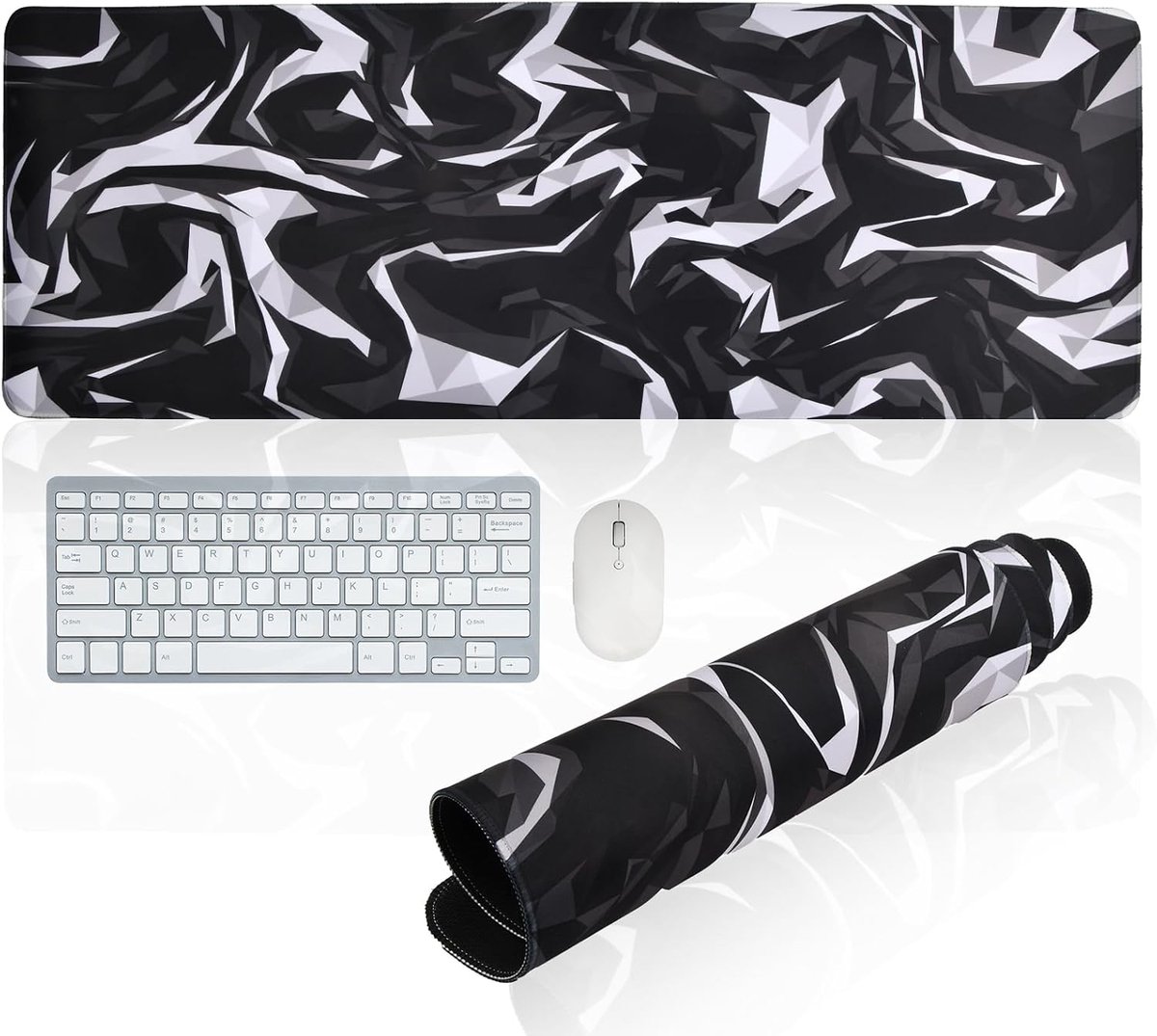 800 x 300 mm grote gaming-muismat met genaaide randen en antislip rubberen basis - Zwart, voor gamers, kantoor en thuis