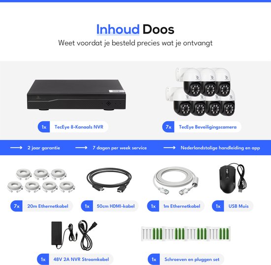 Teceye Compleet Camera Beveiliging Set met 7x PTZ POE Camera - Beveiligingscamera - Beveiligingscamera binnen - Beveiligingscamera buiten - CCTV Camera systeem - Beveiligingscamera set - Bewakingscamera set van Merkloos — afbeelding 5