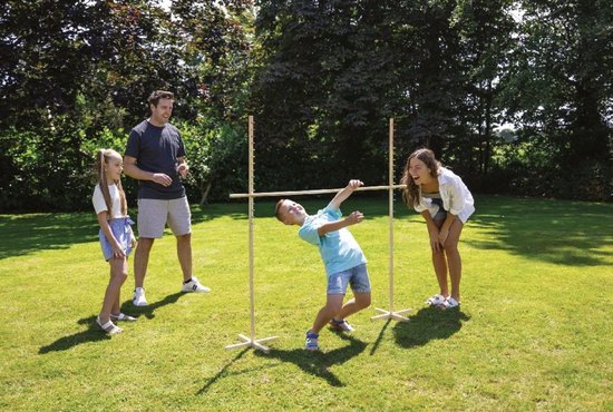 Outdoor Play limbo spel FSC houten kinderspel tuinfeest.