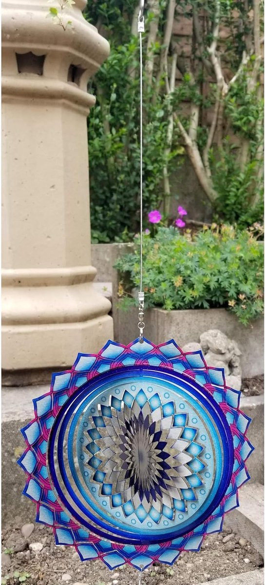 Blauwe Windspinner RVS - Windvaan Tuindecoratie met Kleurrijk Effect