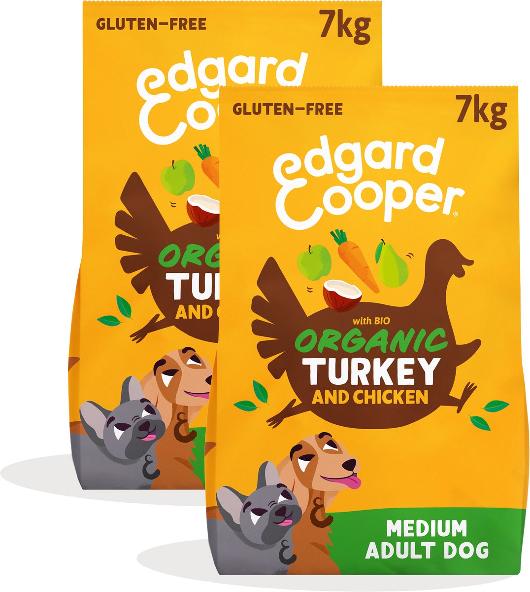 Edgard & Cooper Edgard Cooper 2x Organic Graanvrij Hondenvoer - (Organic Kalkoen & Kip,7kg), Graan & Glutenvrij, vers vlees, vol essentiële aminozuren voor gezonde binnenkant