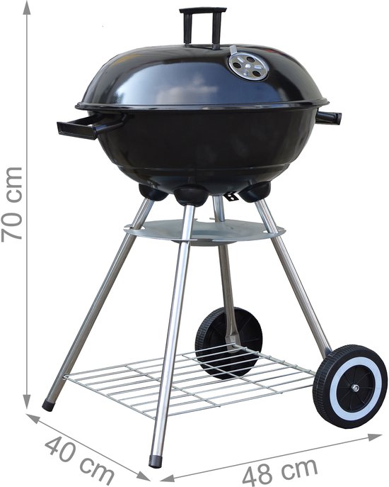houtskool bbq met deksel - plateau - as opvangschaal - tuin en camping - Ø 40 cm - zwart van Perel — afbeelding 2