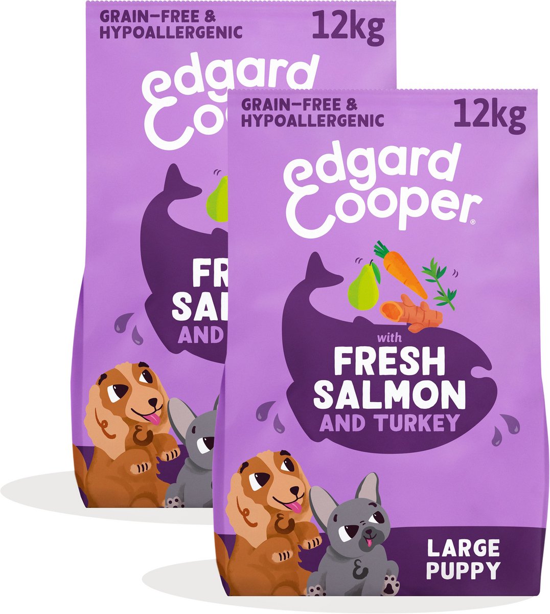 Edgard & Cooper Edgard Cooper 2x Puppy Graanvrij Hondenvoer Droog, Zalm & Kalkoen 12kg, Natuurlijke Brokken voor Puppy's, Vers Vlees, Hoog in Eiwit, Hypoallergeen, Zonder Toegevoegde Suiker