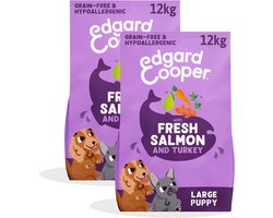 Edgard Cooper 2x Puppy Graanvrij Hondenvoer Droog, Zalm & Kalkoen 12kg, Natuurlijke Brokken voor Puppy's, Vers Vlees, Hoog in Eiwit, Hypoallergeen, Zonder Toegevoegde Suiker