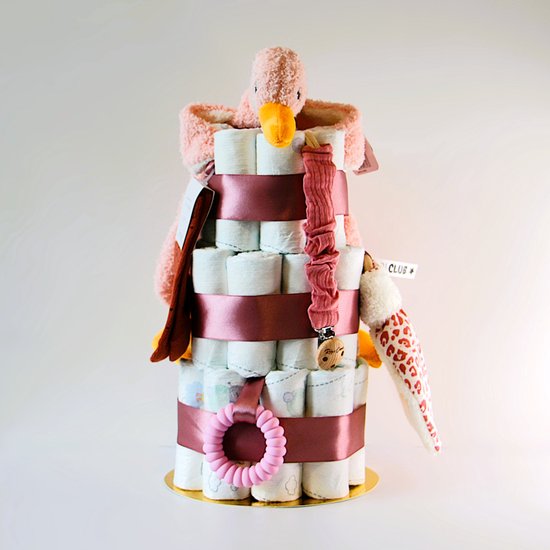 Luiertaart - Roze - fluffy oren - eend knuffeldoek - meisje - baby - geboorte - kraamcadeau - babyshower - girl - Pampers van Merkloos — afbeelding 2