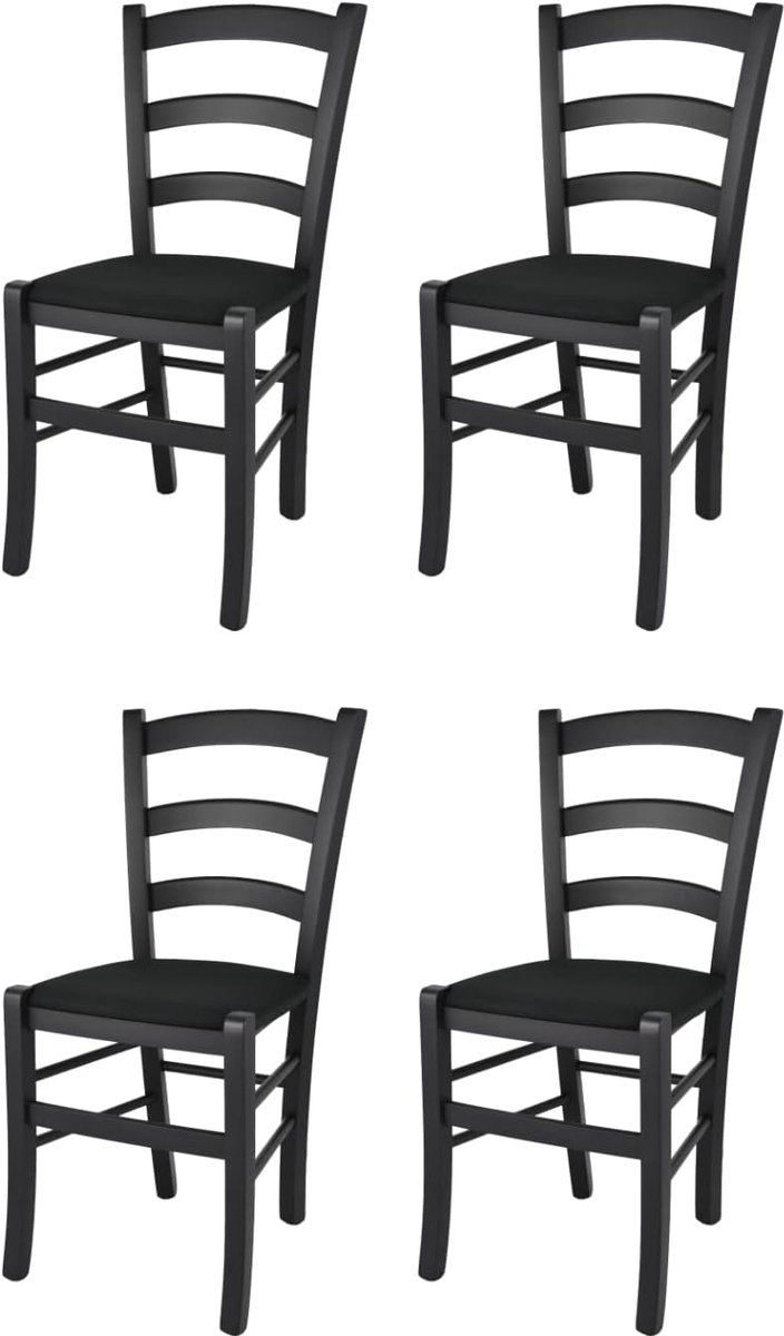 Set van 4 eetkamerstoelen en keukenstoelen - Massief beukenhout, zwart geverfd, houten zit