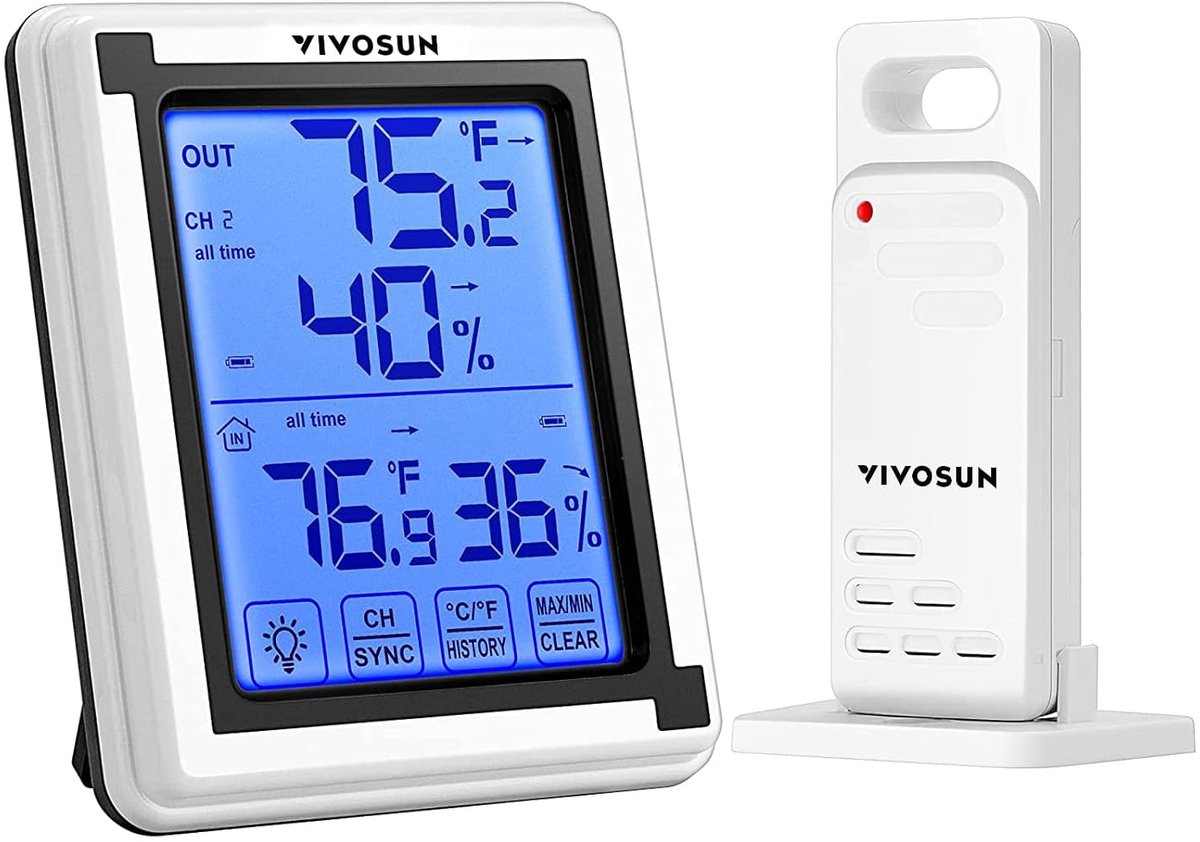 Draadloze Digitale Binnen en Buiten Thermometer en Hygrometer met Groot LCD Scherm