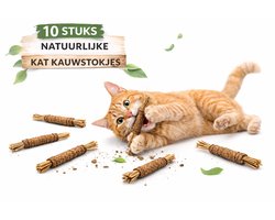 10 Stuks Natuurlijke Kauwstokjes voor Katten – Catnip Speelgoed – Gebitsverzorging, Frisse Adem & Kattenspeeltje voor Kitten en Kat