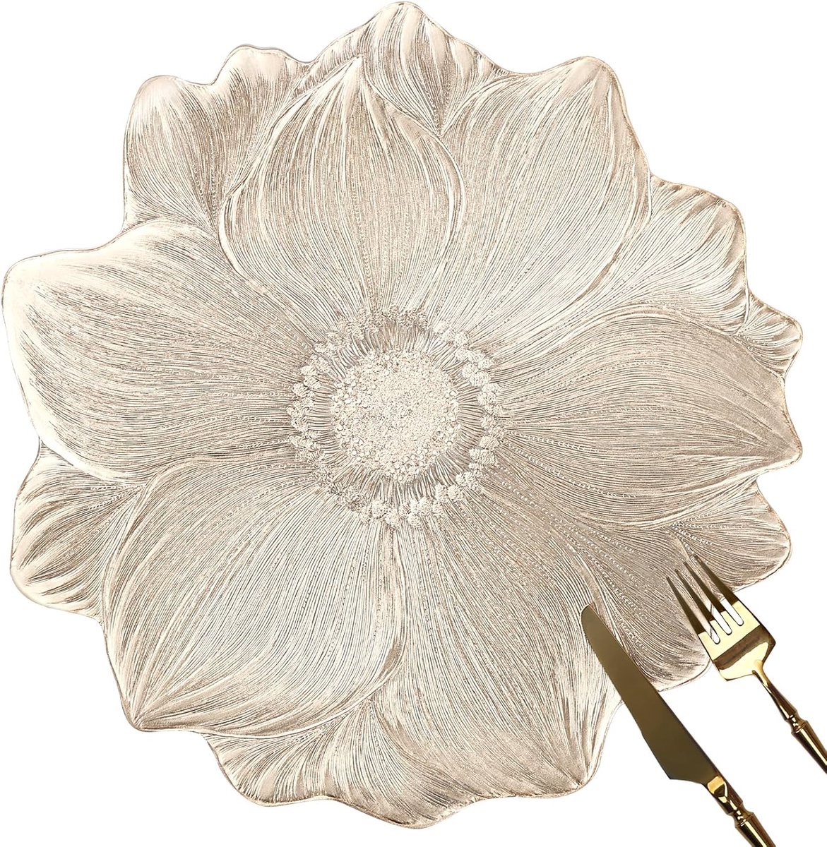 Ronde Gouden Metallic Placemats 38 cm Set van 6 met Lotusbloem Ontwerp