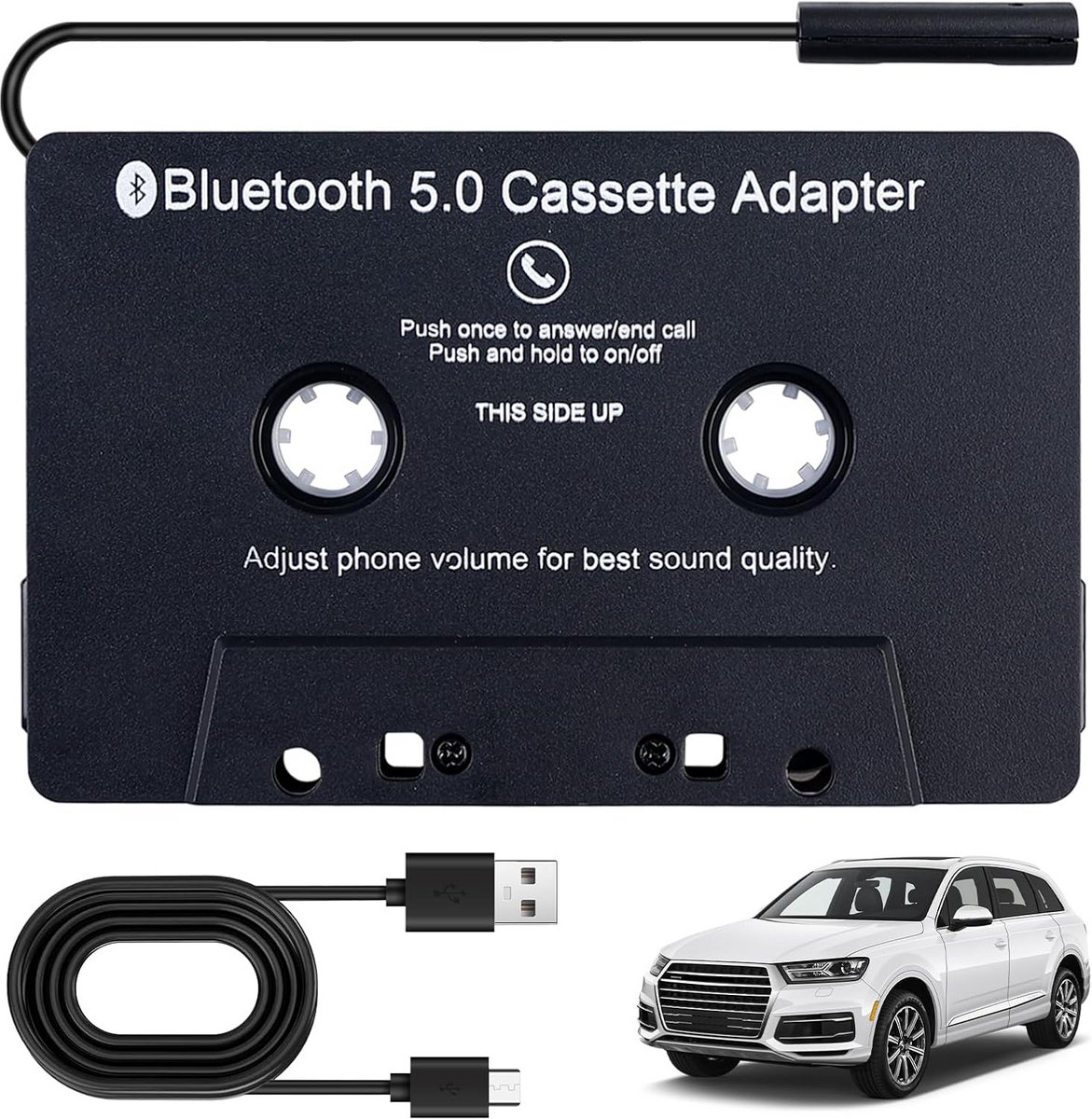 Bluetooth Cassette Adapter voor Autoradio met AUX-uitgang en Microfoon