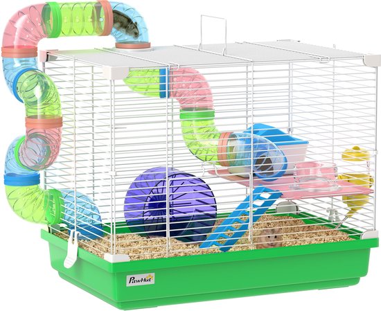 PawHut Hamsterkooi - Metaal, PP, PS - 46 x 30 x 37 cm - Groen