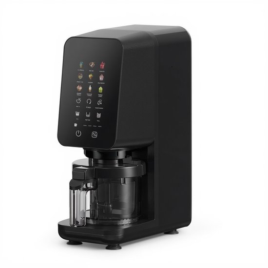 Zwarte ijsmachine met digitaal display met diverse icoontjes en programma's.