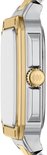 Zijprofiel van een zilverkleurig herenhorloge met gouden details.