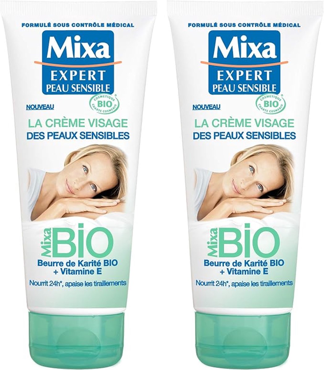 Mixa BIO - La Crème Visage Des Peaux Sensibles - 100 ml - Lot de 2