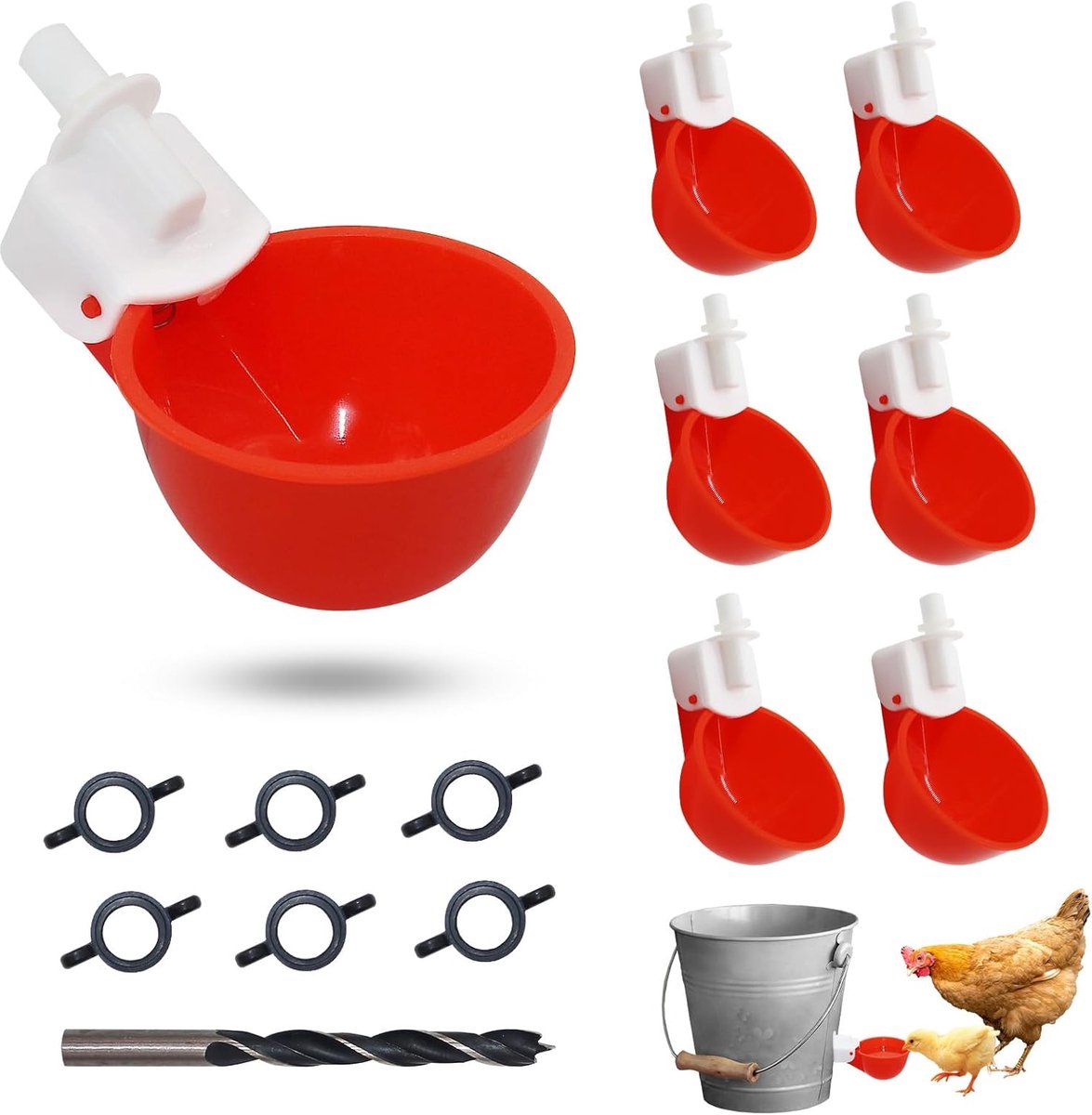 Automatische Kip Waterbak - Gevogelte Drinkers - Pluimvee Verzorgen - Zwaartekrachtschakelaar - 6 Stuks - Rood