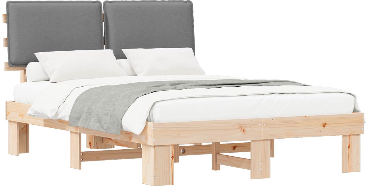 vidaXL - Bedframe - met - Gevoerde - Hoofdbord - Lichtgrijs - 135 - x - 190 - cm