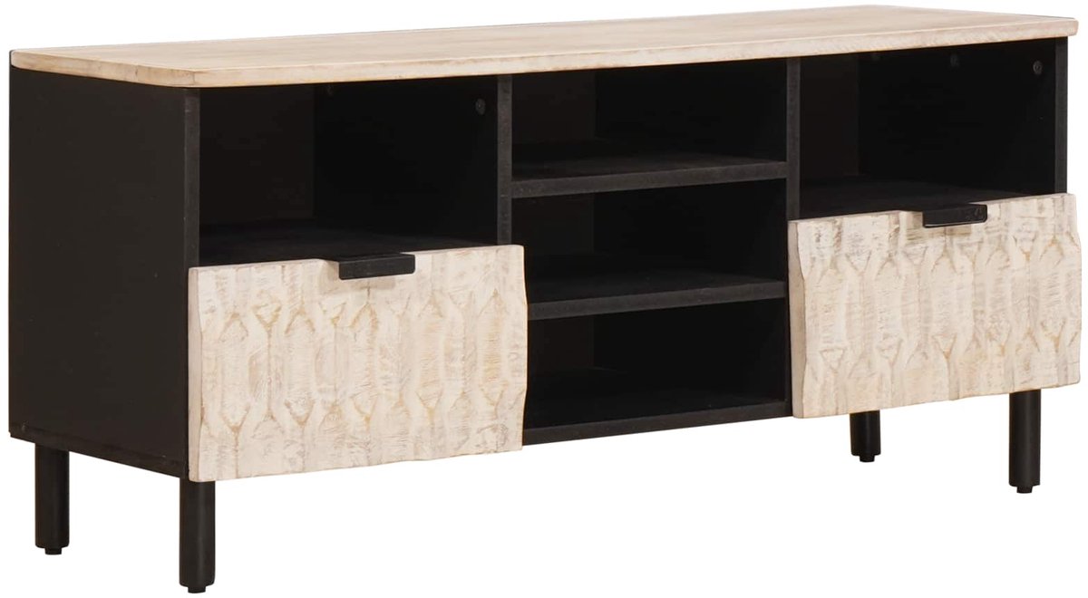 vidaXL - TV - Kast - Witte - Was - Afwerking - 100 - x - 33 - x - 46 - cm - Massief - Mango - Hout