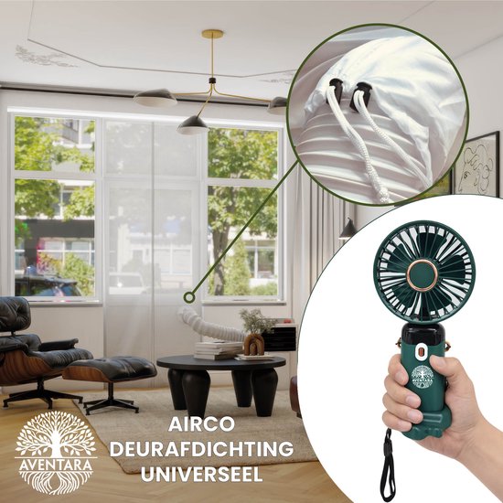 Universele airco deurafdichting 93 cm breed met rits voor afvoerslang, geschikt voor deuren 201,5-250 cm, inclusief handventilator