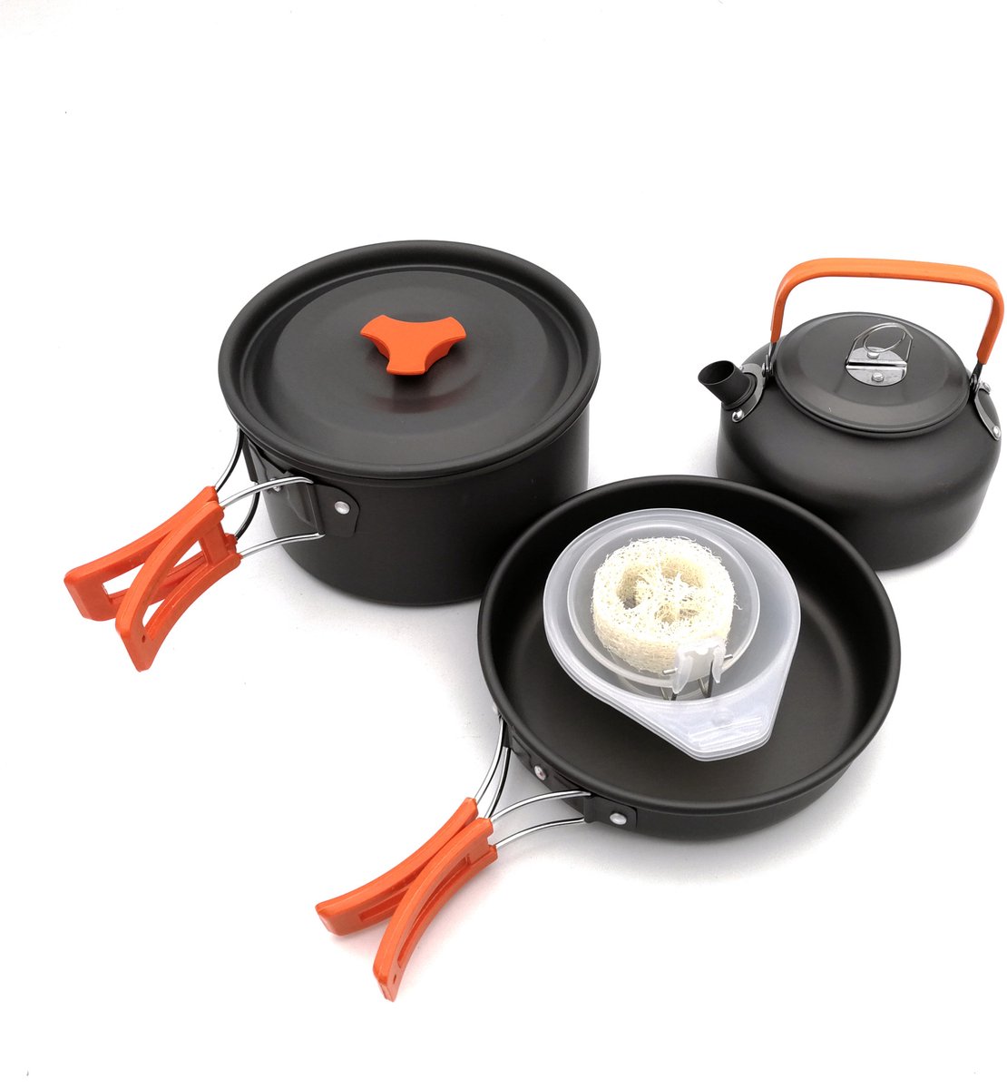 Kookset Kamperen - Outdoor Keukengerei - Buiten Koken - Lichtgewicht Aluminium - Voor 2-3 Personen - Oranje