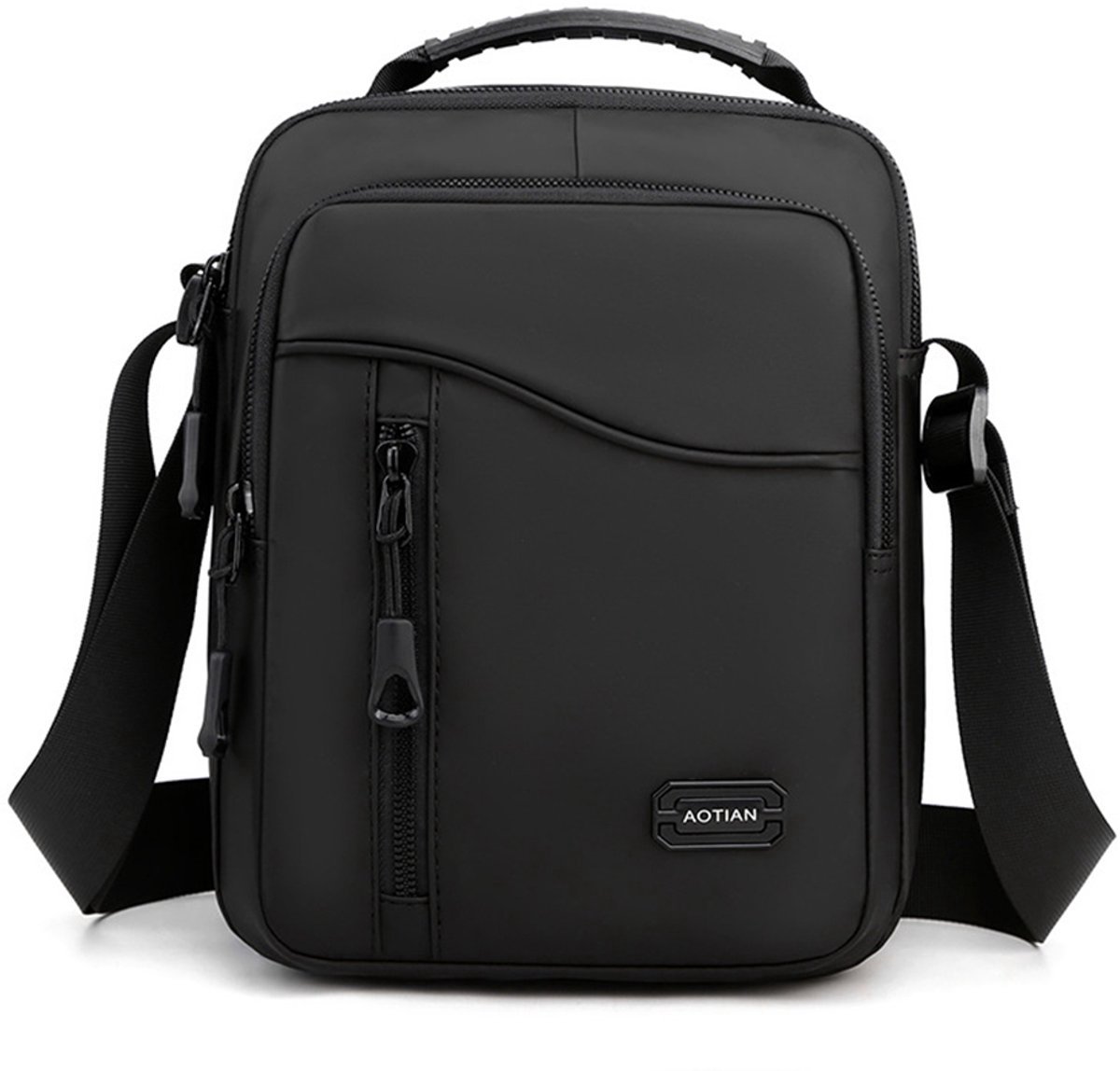 Zwarte Nylon Heren Crossbody Tas - Waterdichte Schoudertas Met Meerdere Vakken (20x26x12 cm) - Compacte Rugzak Alternatief Voor Werk, Reizen En Dagelijks Gebruik - Duurzaam En Lichtgewicht