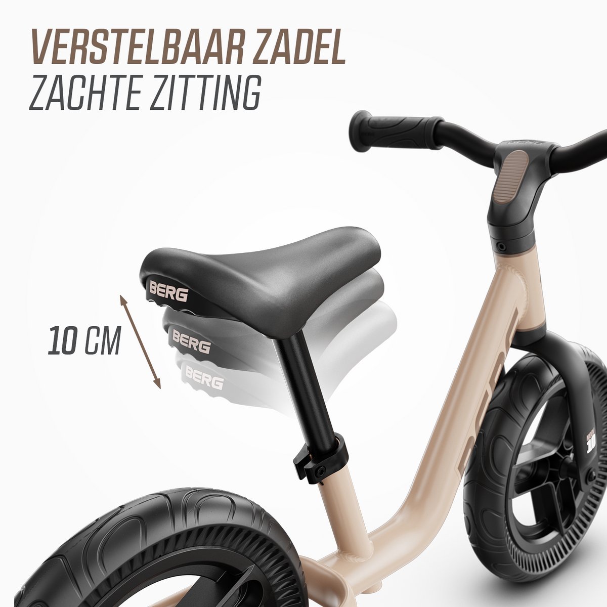 BERG MOOV10 Loopfiets - 2+ jaar - 10 inch - Lichtgewicht - Anti-lek EVA Banden - Verstelbaar Stuur en Zadel - Sand Beige — afbeelding 7