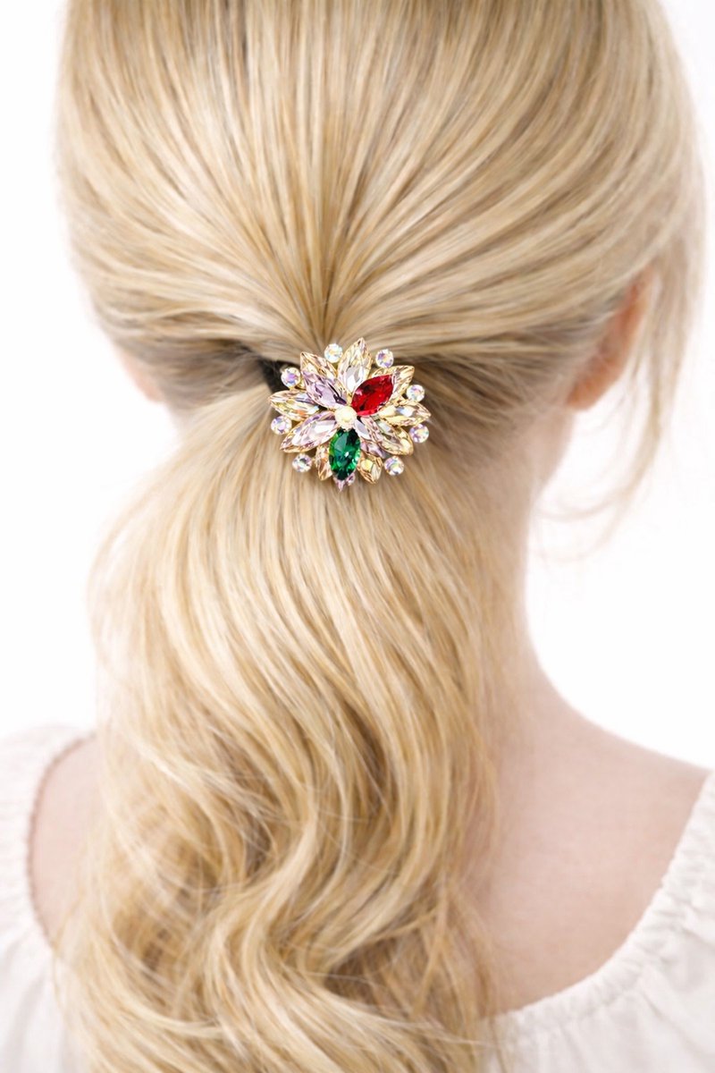 Haar Elastiek - Haarsieraad - Haarklemmen - Haar accessoire - Haarspeld - Haarelastiekje - Haarclip - Haarklem - Dames - Meisjes - Multi - Bloem - Versierd - Strass Steentjes - 3 cm - Cadeau Tip