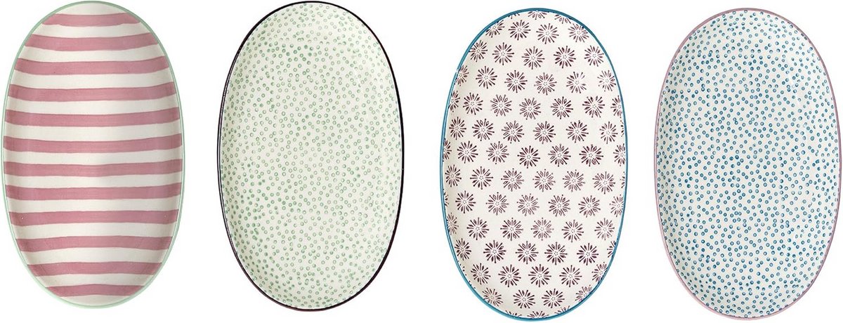 Set van 4 Keramische Serveerborden in Diverse Pastelkleuren