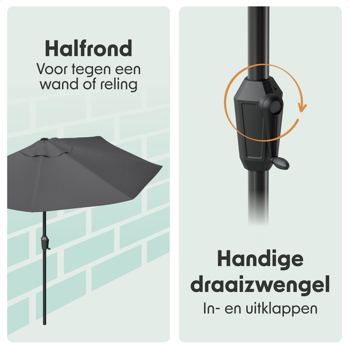 LifeGoods Balkon Parasol - Tuin - 270x135 cm - Halfronde Parasol - Waterdicht - UPF50+ - Donkergrijs thumbnail 4