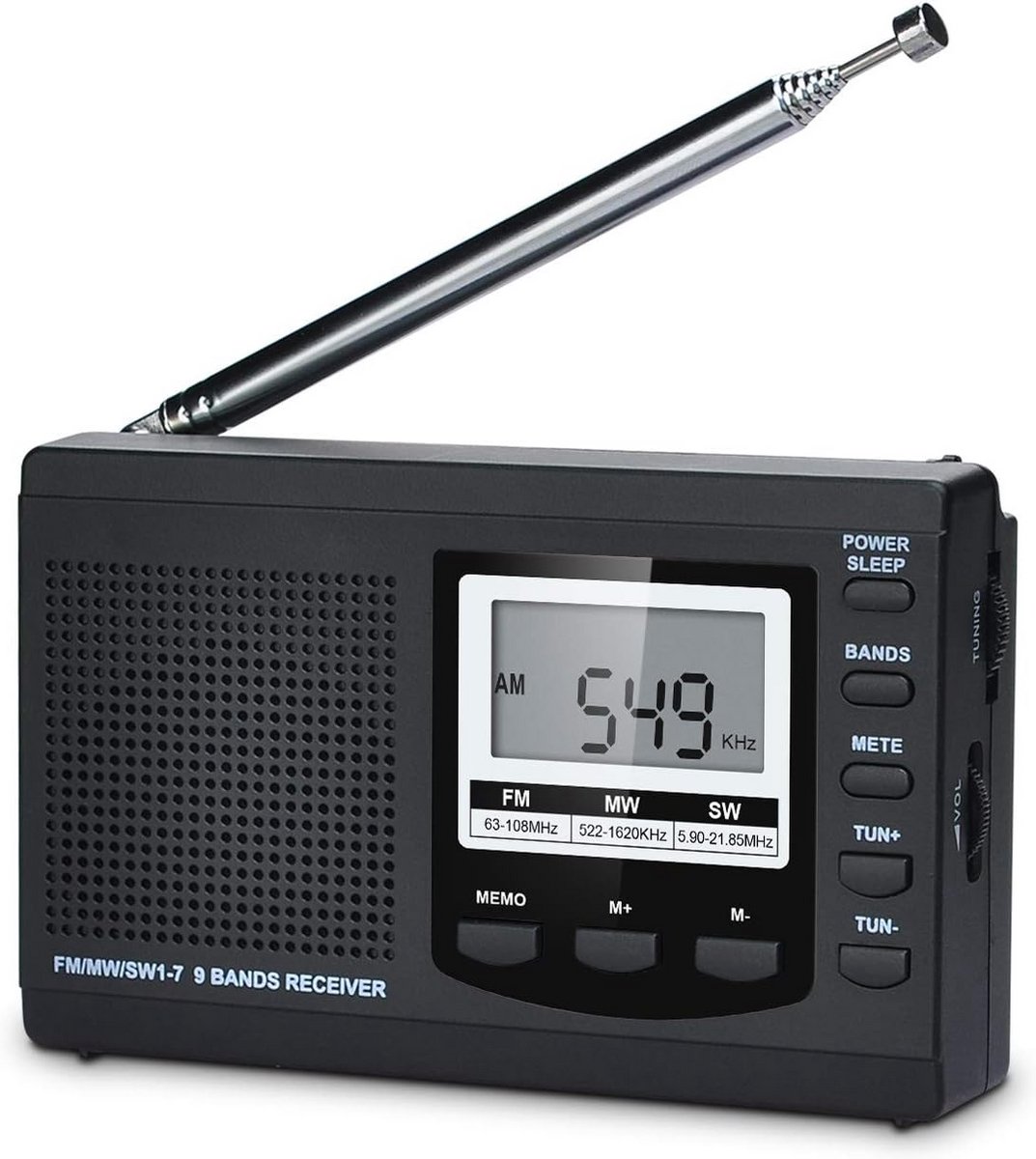 Draagbare Volledige Band Radio AM FM SW met Stereo Speaker, Alarm en Slaaptimer