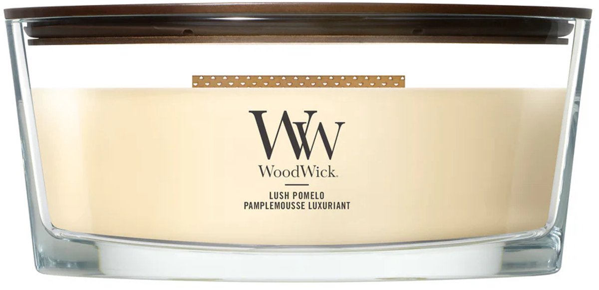 WoodWick Hearthwick - Lush Pomelo - Ellipse Geurkaars - 50 branduren Geel