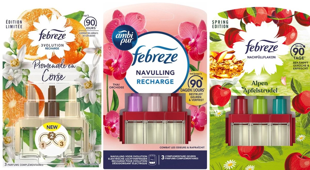 Ambi Pur 3Volution Navullingen - Mix - 3 Stuks Thai Orchidee / Apple Crumble / Walk in Corsida