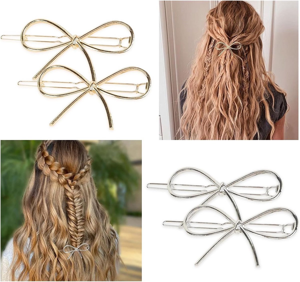 4x Haarspeldjes met Chic Metalen Strik voor Dames en Meisjes
