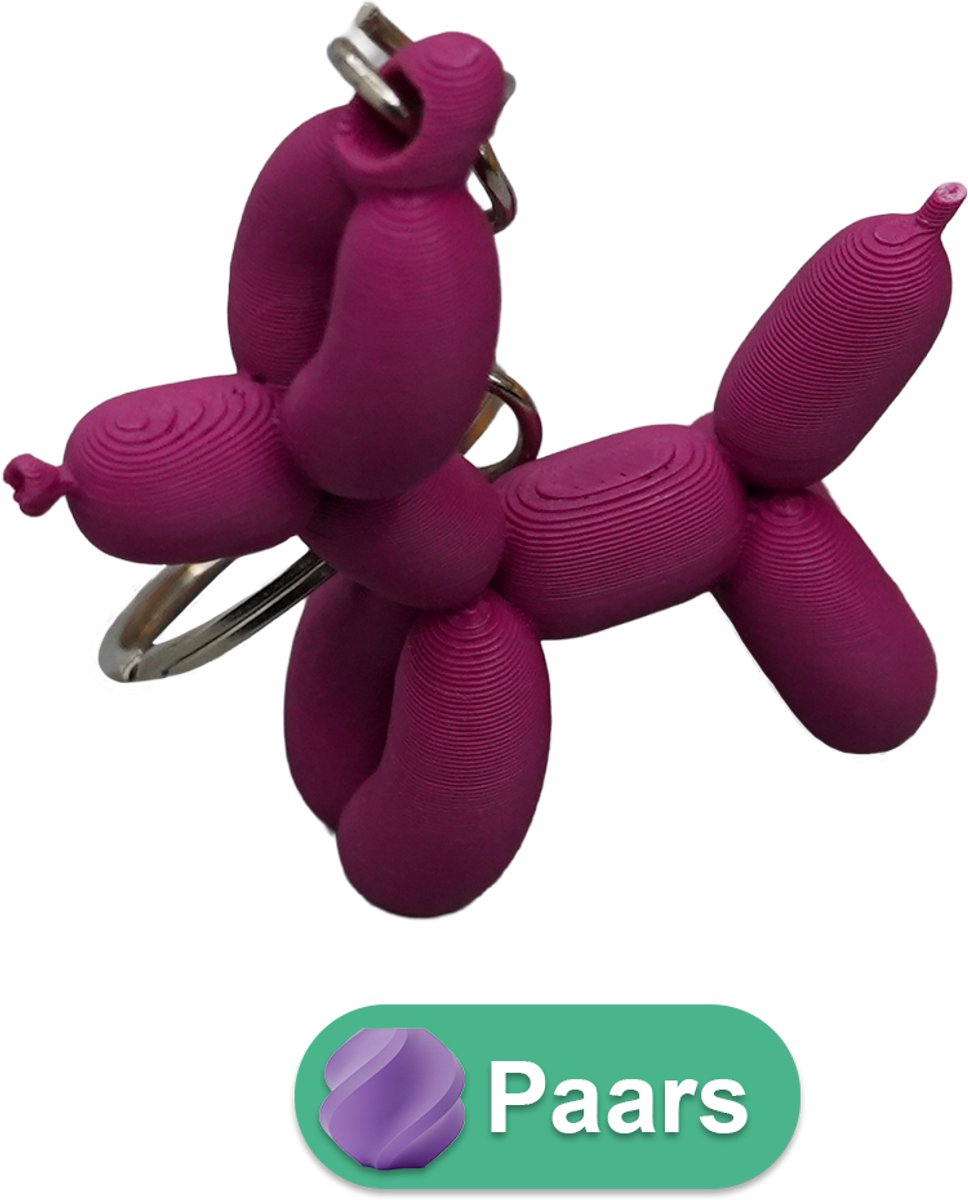 Ballon hond sleutelhanger - Paars - 3d geprint - Cadeau dierenliefhebber – Sleutelhanger dier – 4cm