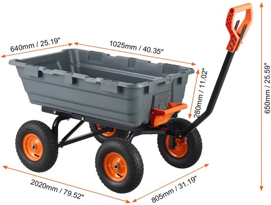 Cellista Tuin Dumpwagen - Tuinkar met Kiepfunctie - Bolderwagen - Garden Dump Cart 272 kg - Tuintrolley met Grote Wielen van Merkloos	 — afbeelding 3