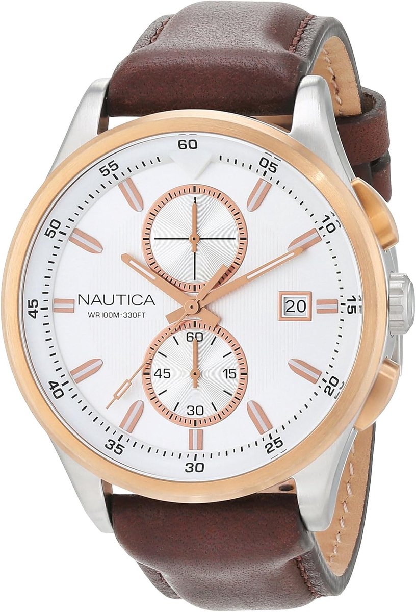 Heren Analoog Quartz Horloge Wit Wijzerplaat Bruine Leren Band