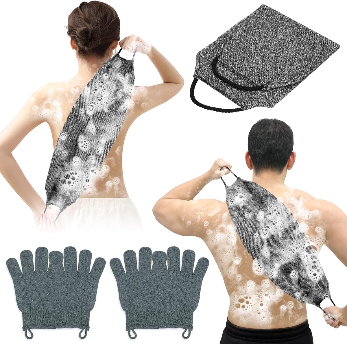 Exfoliërende Douchehandschoenen en Rugschrobber Set - Peeling voor een Zachte Huid