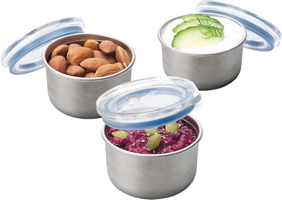 Set van 3 Lekvrije RVS Sauspotjes - Magnetronbestendig - 60 ml
