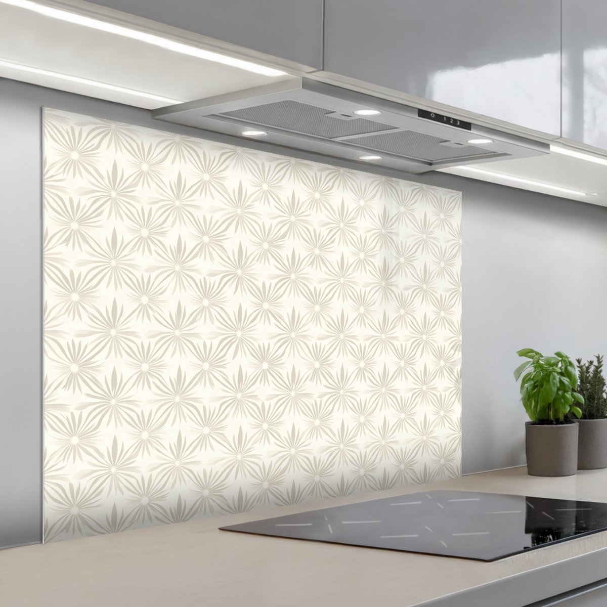 Spatscherm 100x75 cm - Zelfklevende achterwand Patroon - Bloemen - Beige - Keuken muurbeschermer - Spatwand fornuis