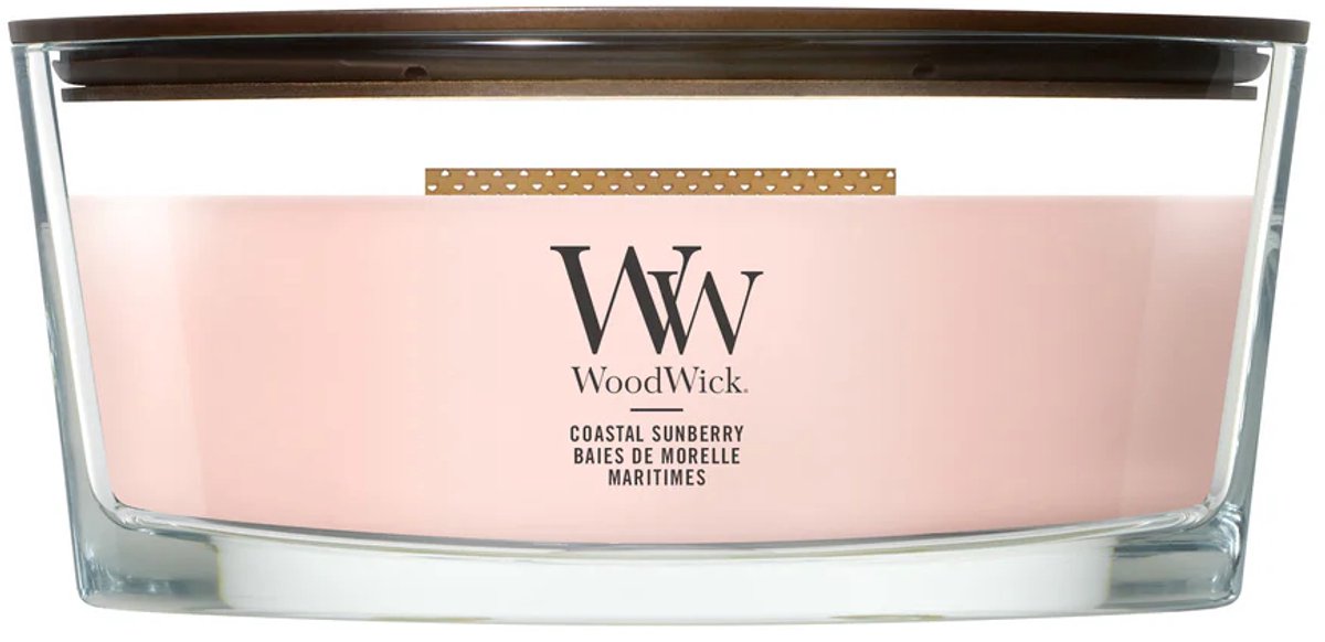 WoodWick Hearthwick - Coastal Sunberry - Ellipse Geurkaars - 50 branduren Roze