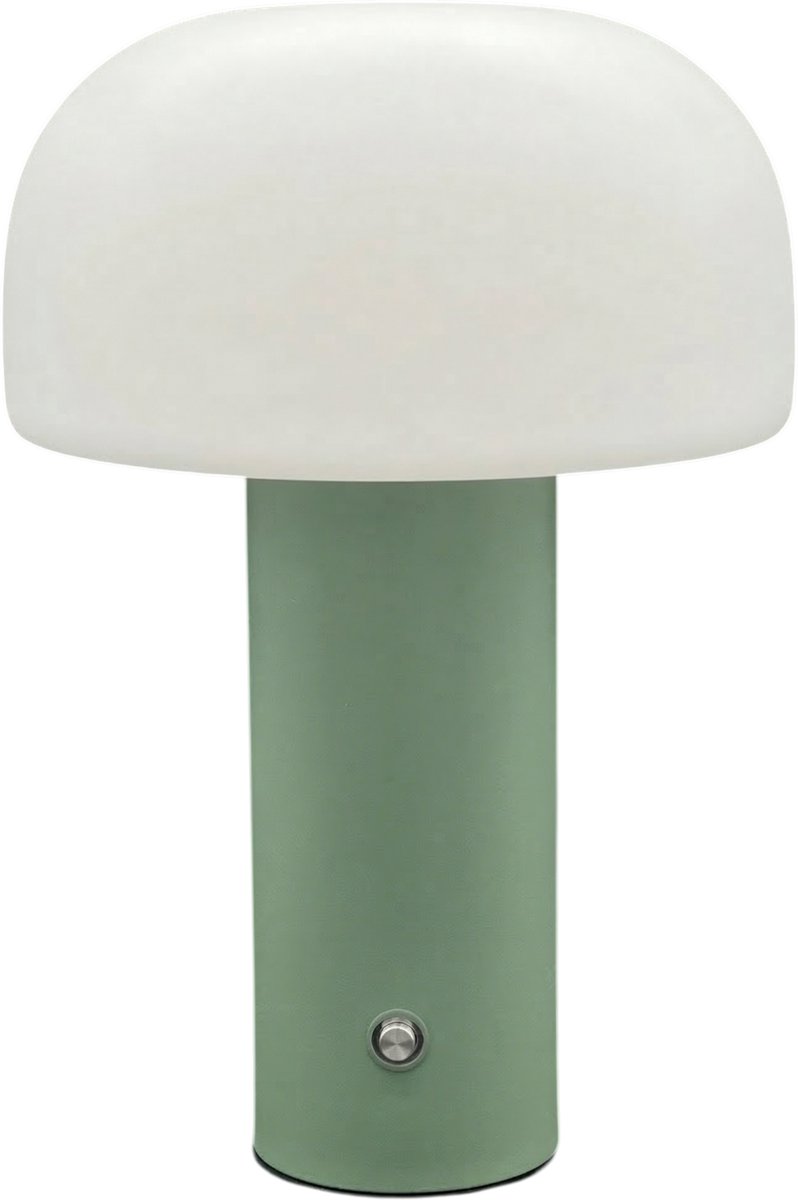 Draadloze Design Paddenstoel Tafellamp - 3 Lichtkleuren - Oplaadbaar (USB-C) - Dimbaar - IP54 Spatwaterdicht - Tot 10 Uur Accu - LED - Groen